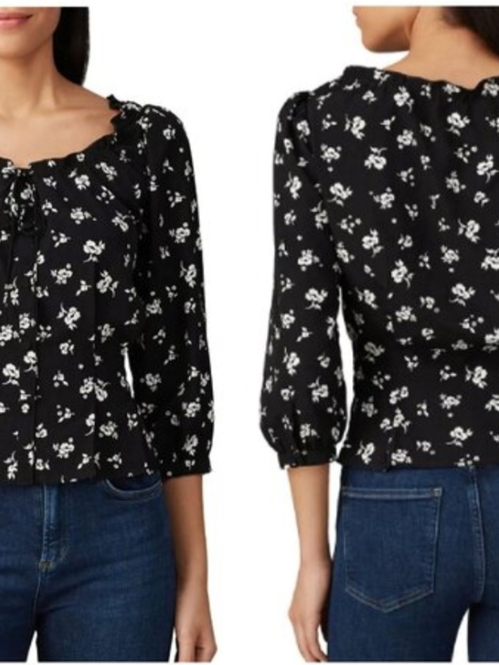 Sweet Baby Jane Black Floral Tie Top  Blouse
